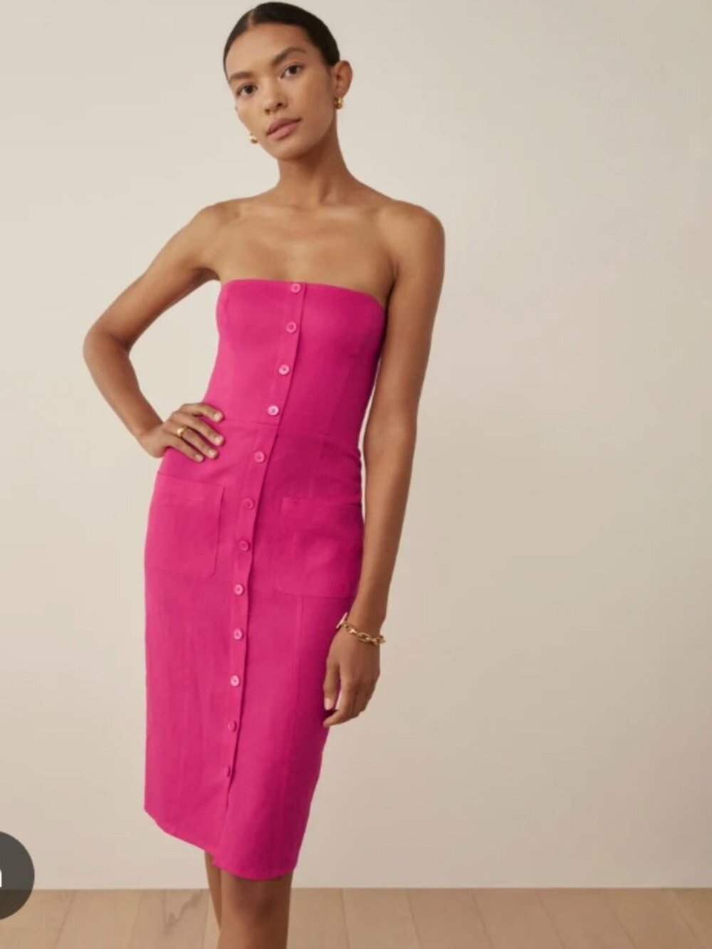 Reformation Prescott Linen Dress Size 2 Hot Pink